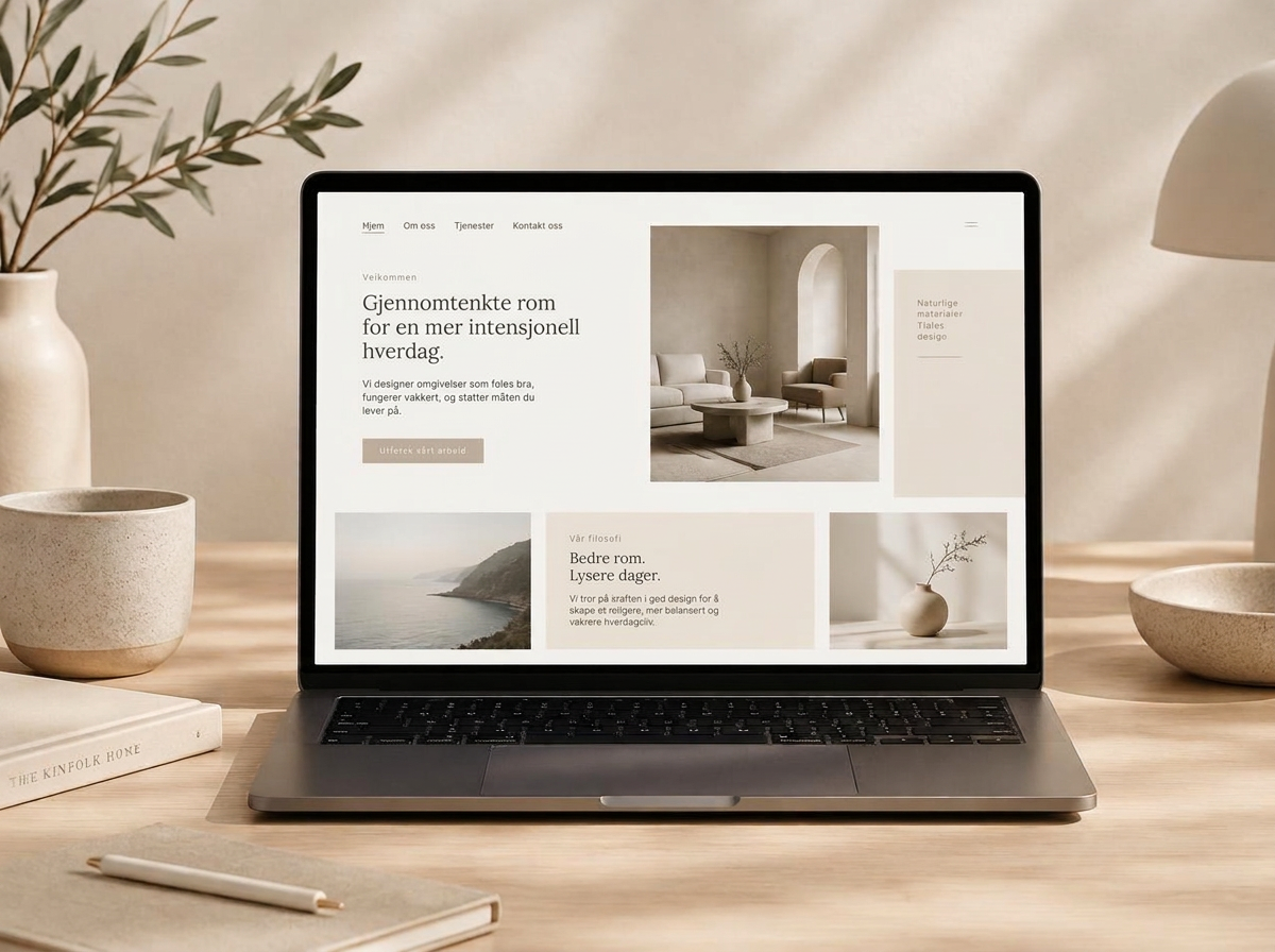 Skisser av nettsidedesign i en notatblokk på et lyst skrivebord